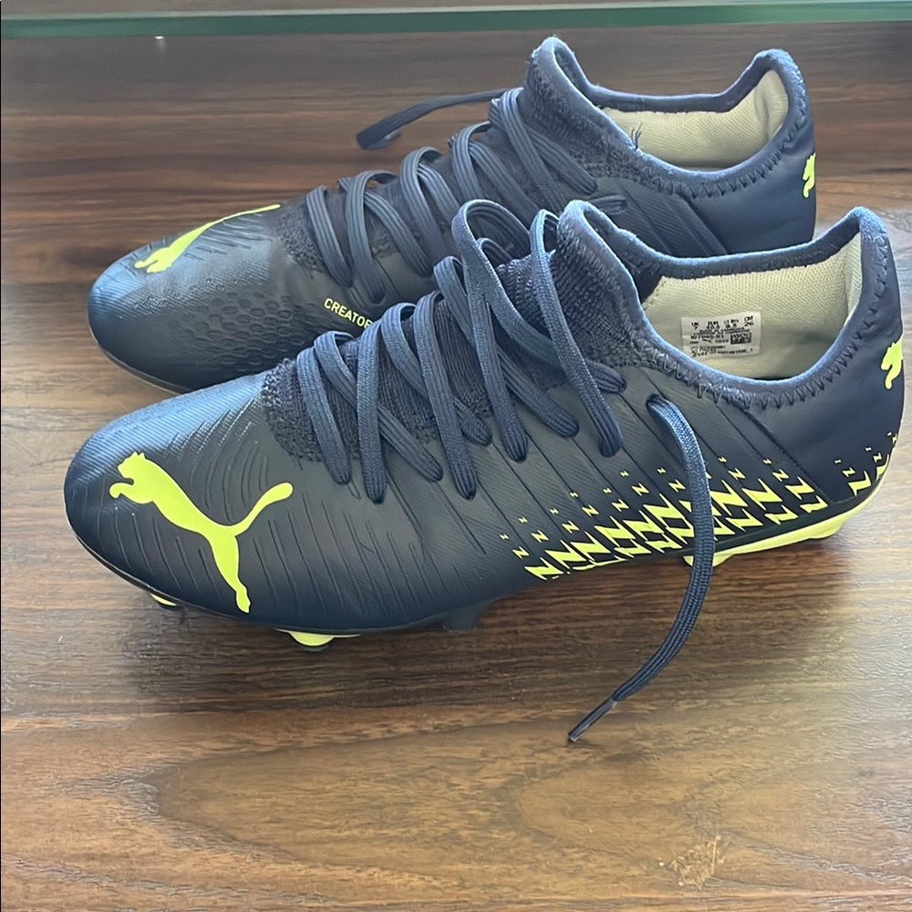 Puma Dark Blue and Neon Yellow Soccer Cleats